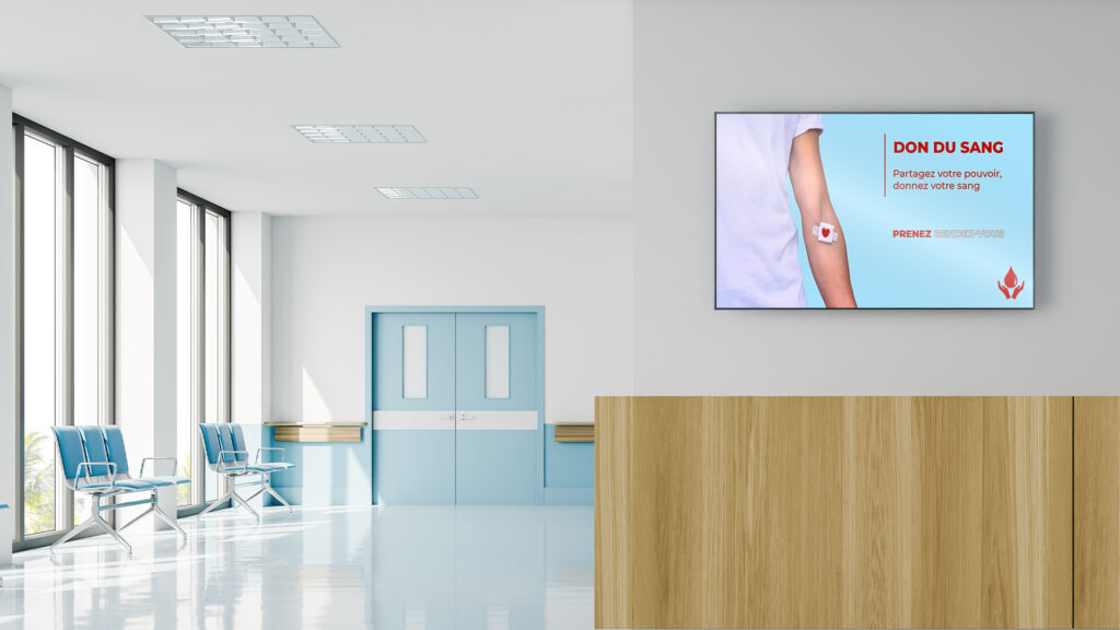 Information dans un hôpital diffusée sur un écran