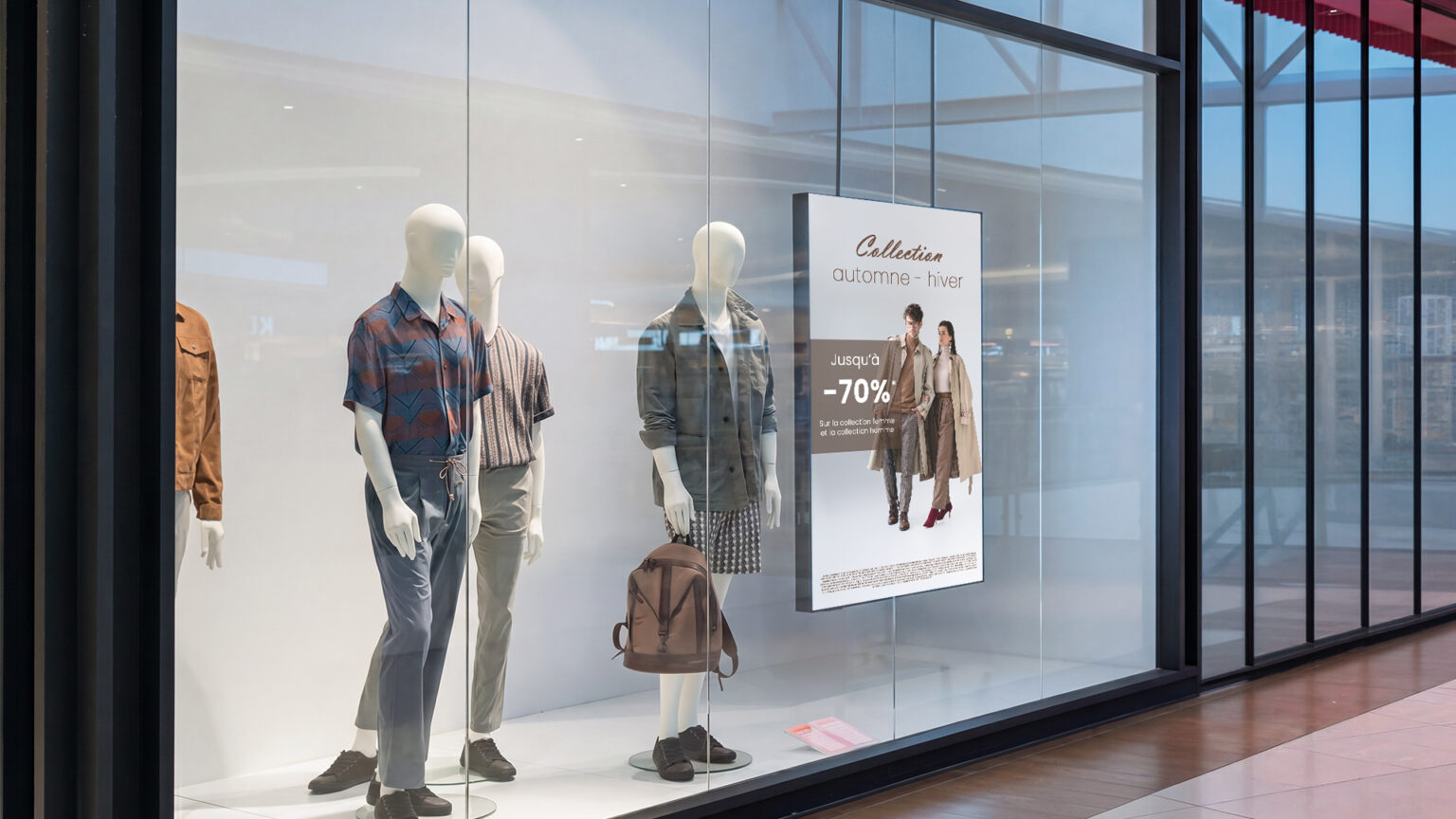 Affichage en vitrine grâce à un écran professionnel de haute qualité sélectionné par Koesio